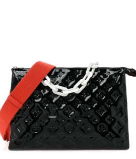 Superfake Louis Vuitton Coussin MM Black Red Patent Embossed Monogram Lambskin Silver Hardware