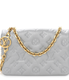 Superfake Louis Vuitton Pochette Coussin BB Silver Metallic Lambskin Embossed Monogram Gold Hardware