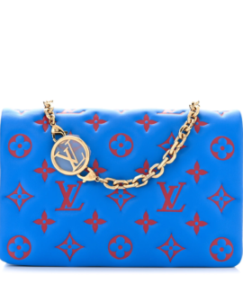 SuperfakeLouis Vuitton Vuittamins Pochette Coussin BB Blue Red Lambskin Embossed Monogram Gold Hardware