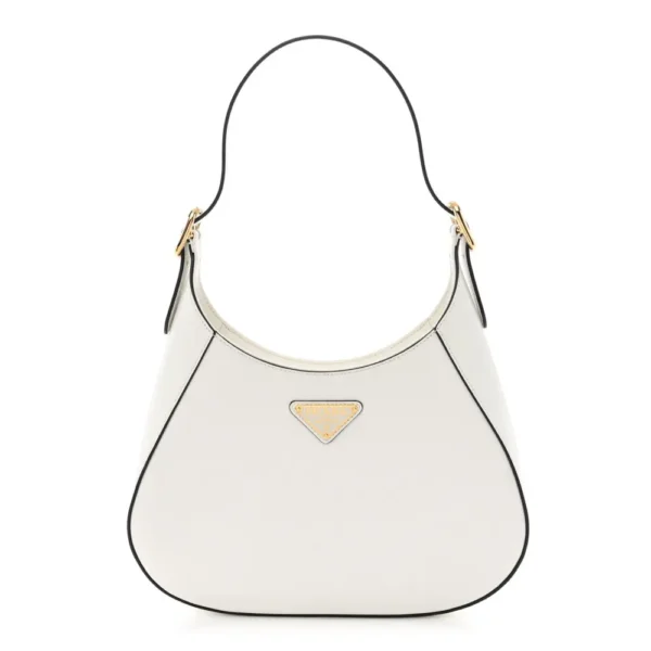 superfake Prada Box Calfskin Mini Shoulder Bag White Black Gold Hardware