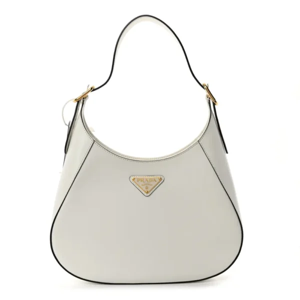 superfake Prada Box Calfskin Mini Shoulder Bag White Black Gold Hardware