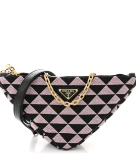 superfake Prada Jacquard Calfskin Mini Triangolo Symbole Embroidered Triangle Double Bag Black Alabastro Gold Hardware