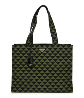 superfake Prada Jacquard Saffiano Extra Large Triangolo Symbole Embroidered Shopping Tote Black Edera Gold Hardware