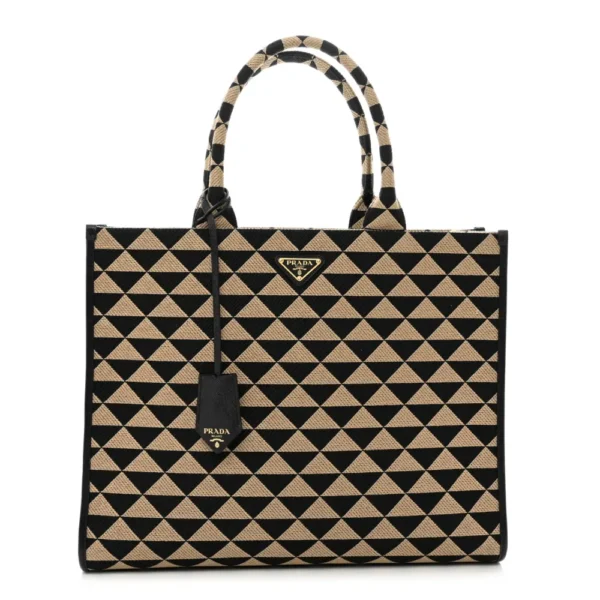 superfake Prada Jacquard Saffiano Large Triangolo Symbole Embroidered Tote Black Corda