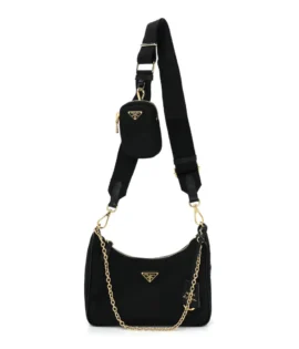 superfake Prada Saffiano Lux Mini Re-Edition 2005 Shoulder Bag Black Polished Gold Hardware