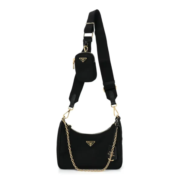 superfake Prada Saffiano Lux Mini Re-Edition 2005 Shoulder Bag Black Polished Gold Hardware