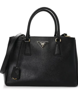 superfake Prada Saffiano Small Galleria Double Zip Tote Black Brass Hardware