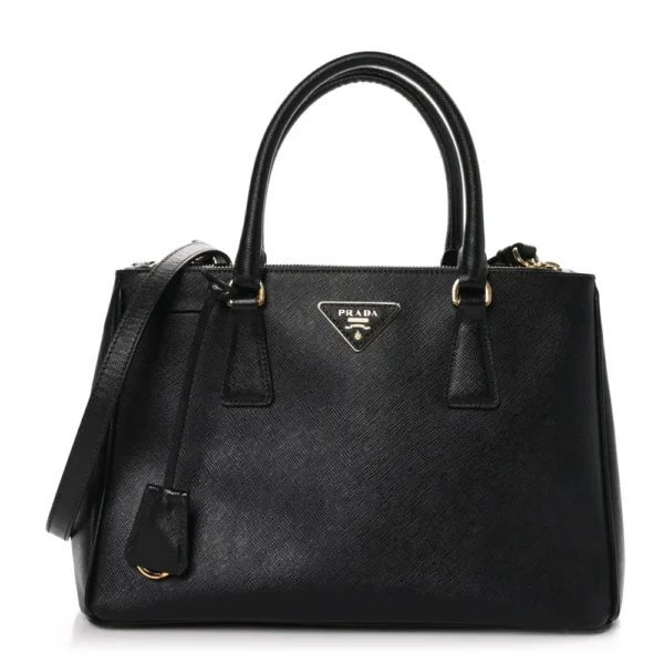 superfake Prada Saffiano Small Galleria Double Zip Tote Black Brass Hardware