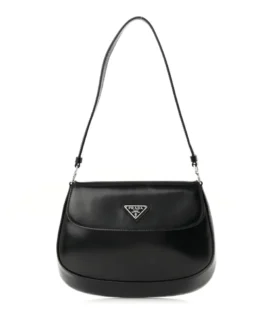 superfake Prada Spazzolato Mini Cleo Flap Shoulder Bag Black Silver Hardware