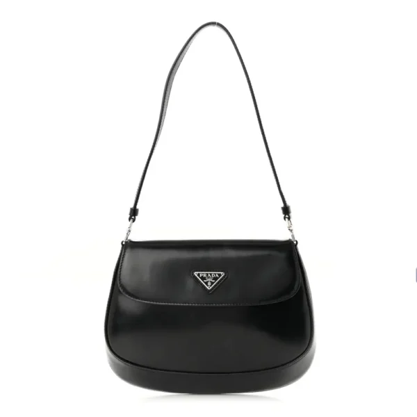 superfake Prada Spazzolato Mini Cleo Flap Shoulder Bag Black Silver Hardware