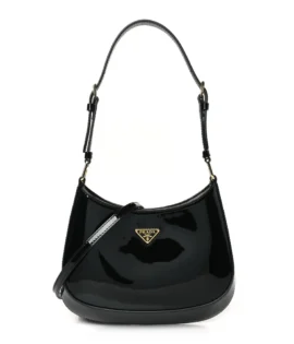 superfake Prada Vernice Mini Cleo Adjustable Strap Shoulder Bag Black Gold Hardware