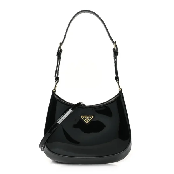 superfake Prada Vernice Mini Cleo Adjustable Strap Shoulder Bag Black Gold Hardware