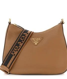 superfake Prada Vitello Daino Soft Large Zippered Messenger Hobo Caramel Gold Hardware