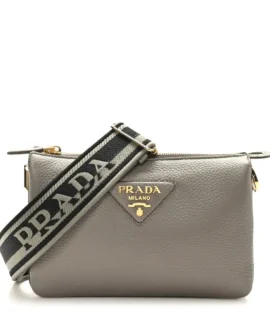 Superfake Prada Vitello Daino Soft Mini Zippered Shoulder Bag Argilla Gold Hardware