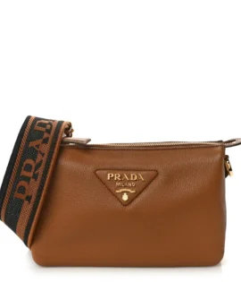 superfake Prada Vitello Daino Soft Mini Zippered Shoulder Bag Caramel Polished Silver Hardware