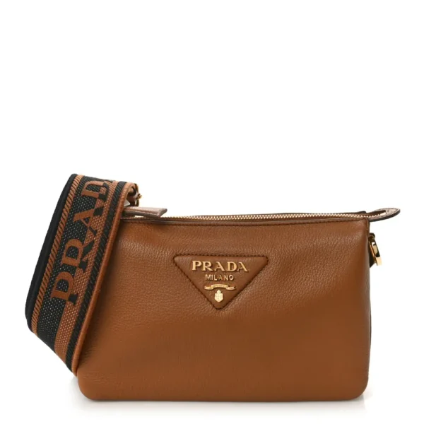 superfake Prada Vitello Daino Soft Mini Zippered Shoulder Bag Caramel Polished Silver Hardware