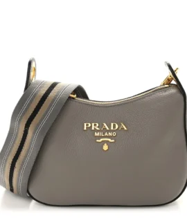 superfake Prada Vitello Phenix Small Zippered Messenger Hobo Argilla Polished Gold Hardware