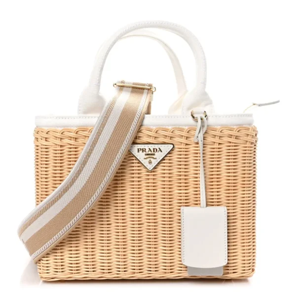 Superfake Prada Wicker Canvas Mini Tote Naturale White Gold Hardware