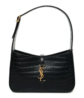 Superfake Saint Laurent Calfskin Crocodile Embossed Medium LE 5 A 7 Hobo Black Gold Hardware