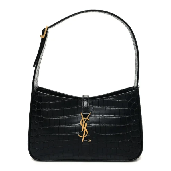 Superfake Saint Laurent Calfskin Crocodile Embossed Medium LE 5 A 7 Hobo Black Gold Hardware