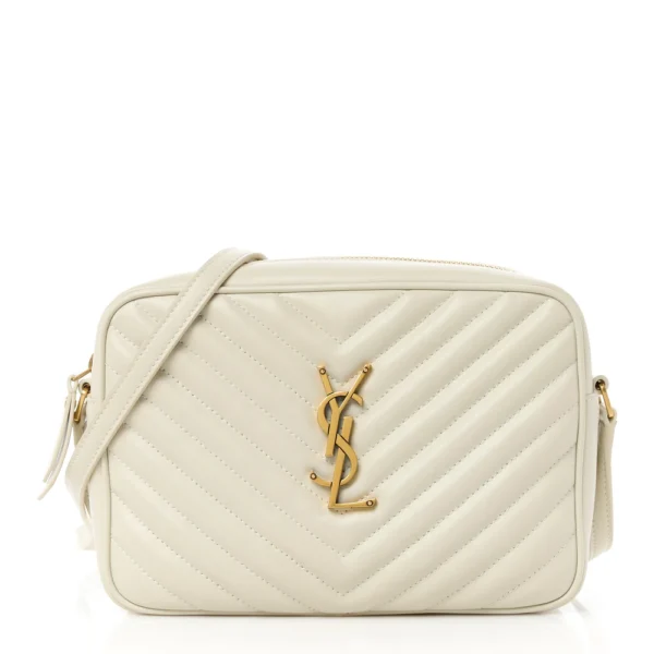 superfake Saint Laurent Calfskin Matelasse Monogram Medium Lou Camera Bag Crema Soft Aged Gold Hardware