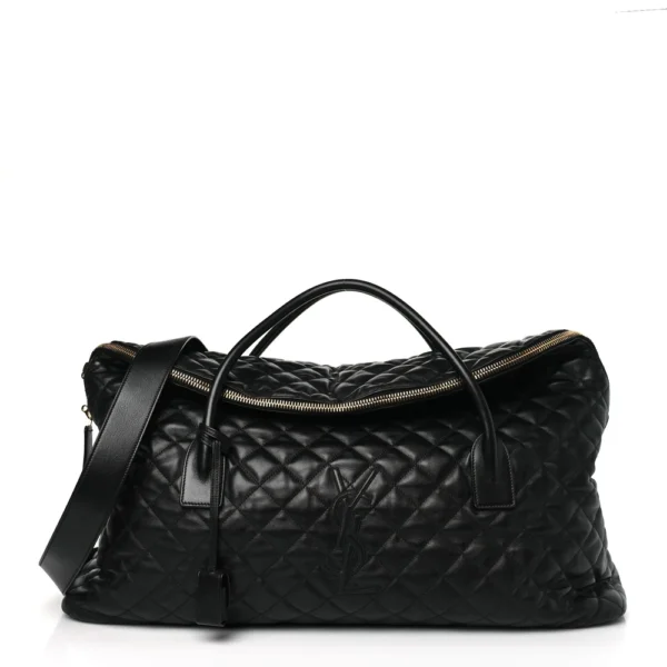 superfake Saint Laurent Calfskin Quilted ES Giant Travel Bag Black Silver Hardware