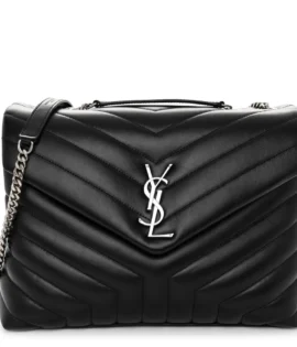 superfake Saint Laurent Calfskin Y Quilted Monogram Medium Loulou Chain Satchel Black Silver Hardware