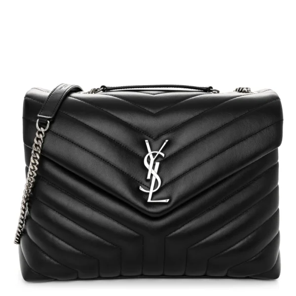 superfake Saint Laurent Calfskin Y Quilted Monogram Medium Loulou Chain Satchel Black Silver Hardware