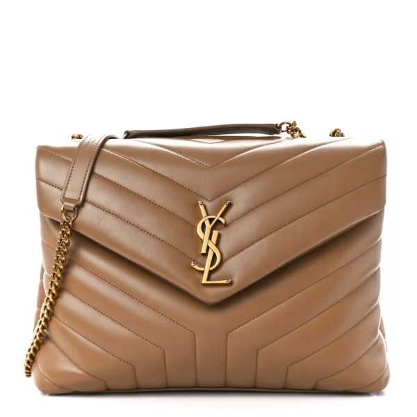 SuperfakeSaint Laurent Calfskin Y Quilted Monogram Medium Loulou Chain Satchel Natural Tan Gold Hardware