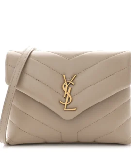 superfake Saint Laurent Calfskin Y Quilted Monogram Mini Toy Loulou Crossbody Bag Dark Beige Aged Gold Hardware