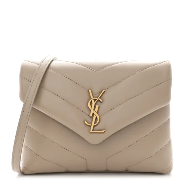 superfake Saint Laurent Calfskin Y Quilted Monogram Mini Toy Loulou Crossbody Bag Dark Beige Aged Gold Hardware