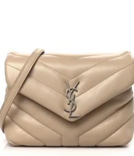 superfake Saint Laurent Calfskin Y Quilted Monogram Mini Toy Loulou Crossbody Bag Dark Beige Aged Gold Hardware