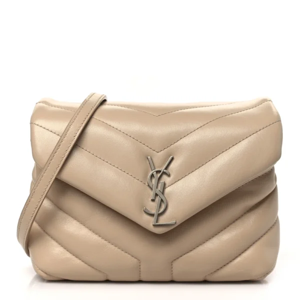 superfake Saint Laurent Calfskin Y Quilted Monogram Mini Toy Loulou Crossbody Bag Dark Beige Aged Gold Hardware