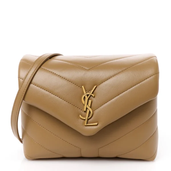 superfake Saint Laurent Calfskin Y Quilted Monogram Mini Toy Loulou Crossbody Bag Latte Aged Gold Hardware