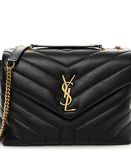 superfake Saint Laurent Calfskin Y Quilted Monogram Small Loulou Chain Satchel Black Gold Hardware