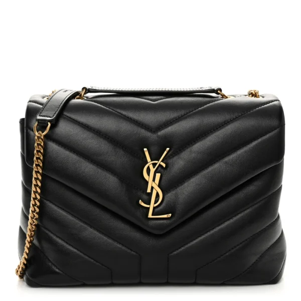 superfake Saint Laurent Calfskin Y Quilted Monogram Small Loulou Chain Satchel Black Gold Hardware