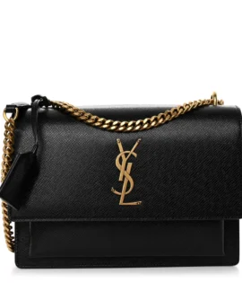 Superfake Saint Laurent Coated Bark Calfskin Medium Monogram Sunset Black Gold Hardware