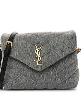 superfake Saint Laurent Denim Y Quilted Monogram Mini Toy Loulou Crossbody Bag Grey Aged Gold Hardware