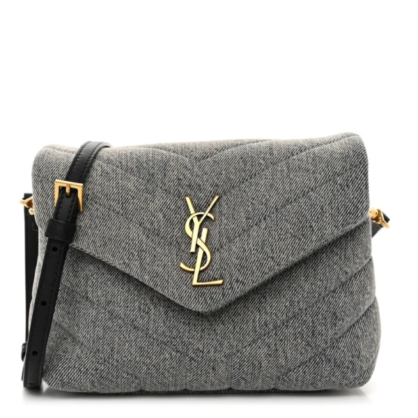 superfake Saint Laurent Denim Y Quilted Monogram Mini Toy Loulou Crossbody Bag Grey Aged Gold Hardware