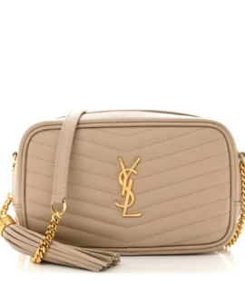 superfake Saint Laurent Grain De Poudre Matelasse Monogram Mini Lou Camera Bag Dark Beige Gold Hardware