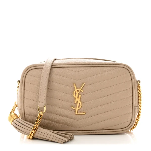 superfake Saint Laurent Grain De Poudre Matelasse Monogram Mini Lou Camera Bag Dark Beige Gold Hardware