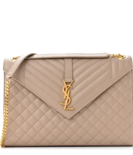 superfake Saint Laurent Grain De Poudre Mixed Matelasse Large Triquilt Monogram Satchel Beige Gold Hardware