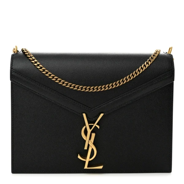 superfake Saint Laurent Grain De Poudre Monogram Cassandra Clasp Bag Black Gold Hardware