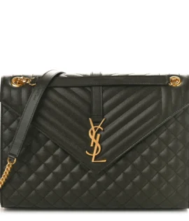 superfake Saint Laurent Grain De Poudre Textured Mixed Matelasse Large Triquilt Monogram Satchel Army Green Gold Hardware