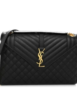 Superfake Saint Laurent Grain De Poudre Textured Mixed Matelasse Monogram Large Triquilt Satchel Black Gold Hardware