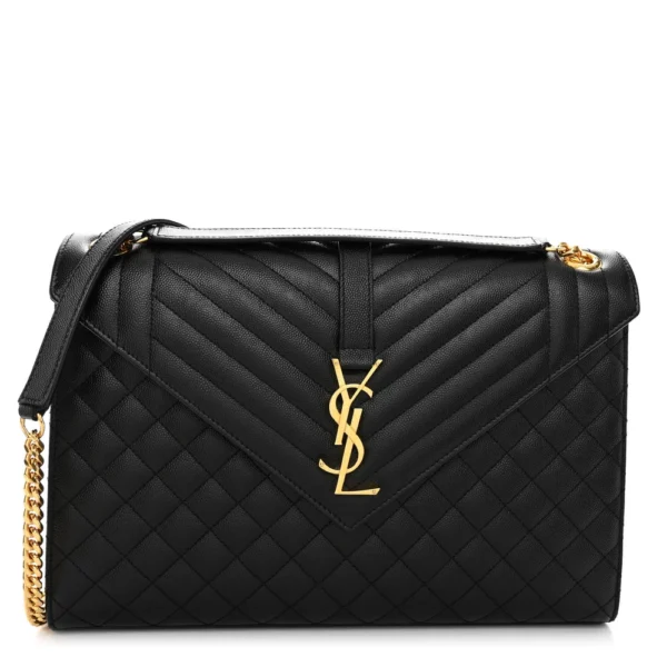 Superfake Saint Laurent Grain De Poudre Textured Mixed Matelasse Monogram Large Triquilt Satchel Black Gold Hardware