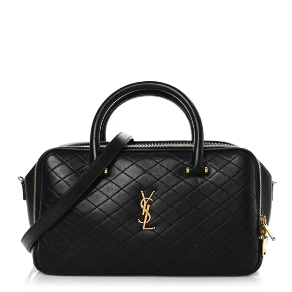 superfake Saint Laurent Lambskin Quilted Large Lyia Duffle Bag Black Gold Hardware