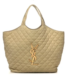 superfake Saint Laurent Nubuck Suede Quilted Maxi Icare Shopping Tote Beige Aged Gold Hardware