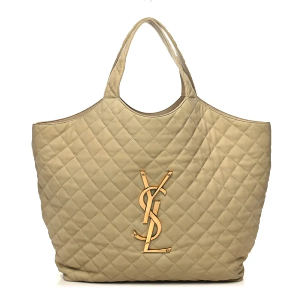 superfake Saint Laurent Nubuck Suede Quilted Maxi Icare Shopping Tote Beige Aged Gold Hardware