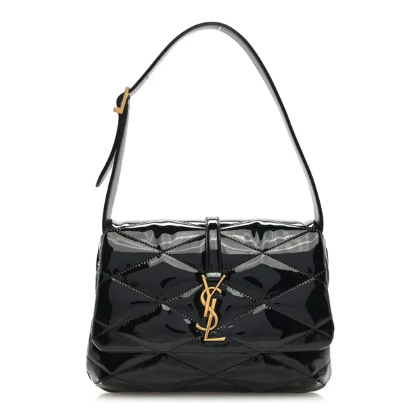 superfake Saint Laurent Patent Quilted Medium Le 57 Diamond Shoulder Bag Black Aged Gold Hardware